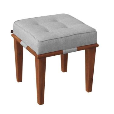 Imagem de Pufe Decorativo Quadrado Base Madeira Dion - Due Decor, Linho Prata