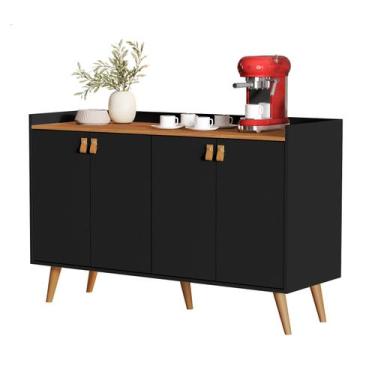Imagem de Aparador Buffet Cantinho Café 4 Portas Lunara Pés Palito Cor Preto / F