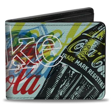 Imagem de Carteira Coca-Cola, Bifold, Logotipos Coca-Cola e Garrafa Pop Art Branca Multicolorida, Couro Vegano