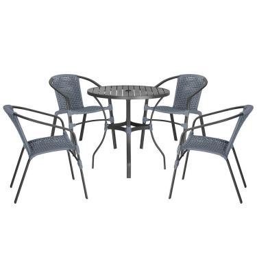 Imagem de Jogo 4 Cadeiras Corda Nautica E Mesa Tampo Ripado Varanda Prata