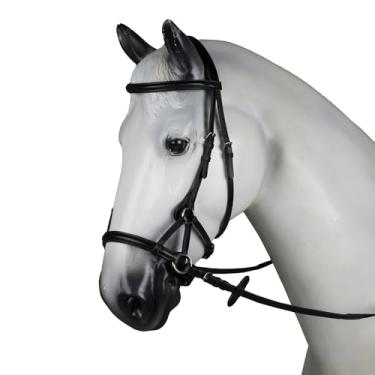 Imagem de HORZE Denver Soft Leather English Side Pull Bitless Bridle para cavalos | Rédeas de teia incluídas - Preto - Pônei