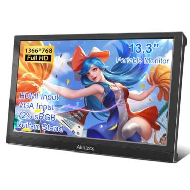 Imagem de Akntzcs Monitor Portátil 13,3" Hd 1366 * 768 Externo Para Laptop Hdmi De Viagem Computador/Ps3/Pc/Switch, Alto-Falantes Integrados E Suporte