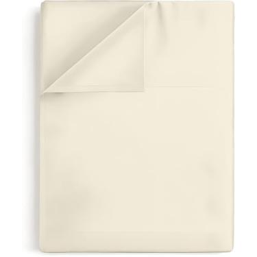 Imagem de Lençol de cima Queen Size – Lençol de cima 100% algodão, trama de cetim 400 fios – Ultramacio, refrescante e respirável – Apenas lençol de cima – Roupa de cama de luxo de qualidade de hotel – (Marfim)