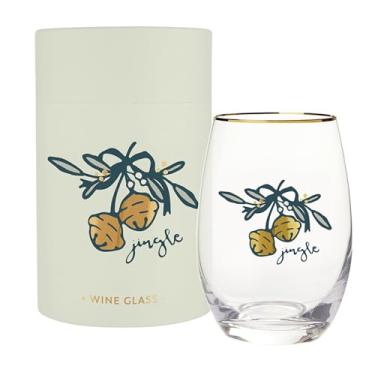 Imagem de Santa Barbara Design Studio Taça de vinho sem haste natalina com detalhes em folha dourada e caixa de presente, comporta 43 ml, jingle