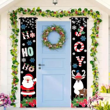 Imagem de BlissYard HoHoHo Banner de porta de Natal festivo sinal de boas-vindas com pirulitos bengalas doces flocos de neve para varanda frontal entrada ao ar livre interior decoração de casa tema de Natal 30
