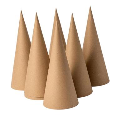 Imagem de KiBcsLic 6 cones de papel machê, decoração criativa de árvore de Natal faça você mesmo com fundo aberto para artesanato, pintura e enfeite de chapéus de festa, 35cm