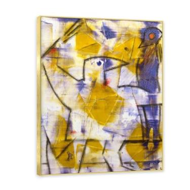 Imagem de NHLDZYH Moldura dourada. Arte de parede de pinturas famosas, (A placa de escola de pássaros) por Max Ernst, pôster impresso em tela, imagem de arte abstrata para sala de estar quarto decoração de casa