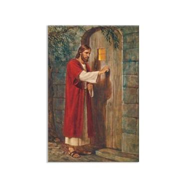 Imagem de Zeichn8u Pôster de pintura famosa William Holman Hunt, arte de parede, Jesus batendo na porta, impressão em tela, presente para sala de estar, decoração de quarto, obras de arte 90 x 60 cm (36 x 24