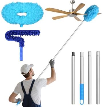 Imagem de Eunice Espanador de ventilador de teto com haste de extensão, lâmina de limpeza de ventilador ajustável e removível para teto alto, limpador de ventilador para móveis de porta de janela (redondo e