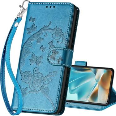 Imagem de Capa carteira para Motorola Moto Edge 2025, capa flip com suporte para mulheres e homens, capa de telefone de couro PU adequada para Moto Edge 60 Fusion/Edge 60 [azul-flor]