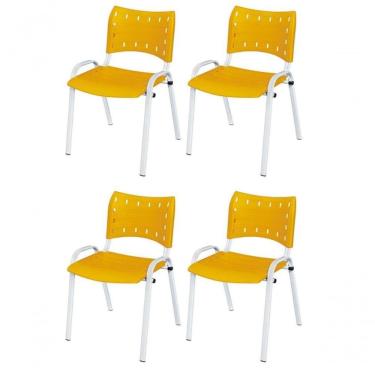 Imagem de Cadeira Iso Base Branco Igreja, Escola, Escritório - Amarelo Kit 4 Peças