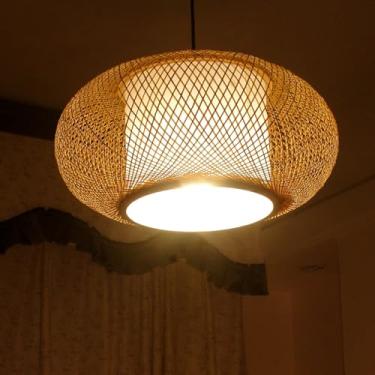 Imagem de Lâmpada japonesa lustre de jantar, luzes pendentes cozinha ilha boho, luminária de bambu, adequado para restaurantes, quartos, estudos e casas de chá. Decoração de iluminação estilo tronco nórdico