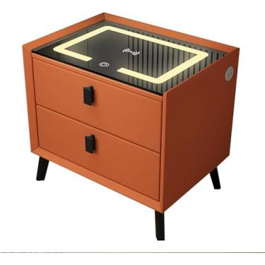 Imagem de Mesa De Cabeceira Inteligente, Mesa De Cabeceira Multifuncional Com Luzes Led E Estação De Carregamento Sem Fio, Mesa De Cabeceira Com 2 Gavetas, Mesa De Cabeceira Peque, Orange+black, L50cm