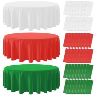 Imagem de Pacote com 48 toalhas de mesa redondas descartáveis de Natal, toalha de mesa de plástico circular, vermelho, branco, verde, coberturas de mesa com tema italiano, capas de mesa para Natal, reunião de