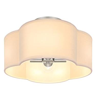 Imagem de Luminária de teto com 4 luzes de montagem semiembutida, lâmpada prateada moderna perto do teto com sombra de tecido branco, iluminação brilhante contemporânea para berçário, crianças, quarto de bebê