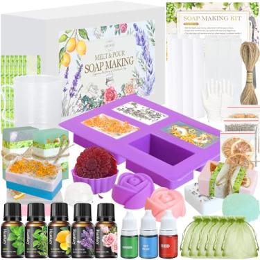 Imagem de Jcoos Kit de fabricação de sabonete, kit de fabricação de sabão para adultos, base para derreter e derramar glicerina, moldes, corantes, fragrâncias, flores secas, artesanato DIY para meninas