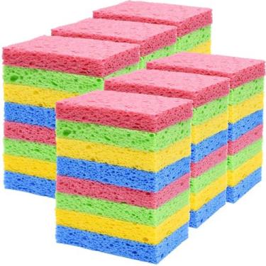Imagem de Esponjas OleShy, pacote com 48, celulose comprimida natural de cozinha