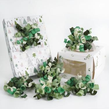 Imagem de Laços de presente HUIHUANG Green Curly, autoadesivos, 6 unidades