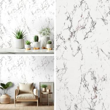 Imagem de Papel de Parede Autocolante Adesivo Marmorizado Texturizado Mármore 10 Metros (Mármore Branco)