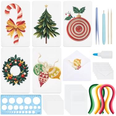 Imagem de WEBEEDY 20 conjuntos de kit de papel de Natal feito à mão com envelopes 3D árvores de Natal grinaldas bola estrelas kit de fabricação de cartões com instalação para adultos iniciantes decoração de