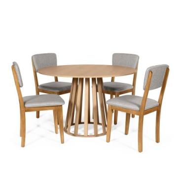 Imagem de Mesa de Jantar Redonda Gabi Jade com 4 Cadeiras Estofadas Ella Cinza C
