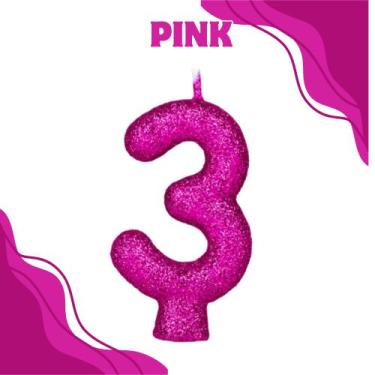 Imagem de Vela de Aniversário Para Bolo Shine C/Glitter - crgfestas, 3, Pink