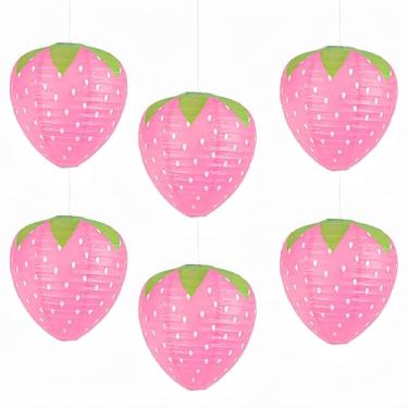 Imagem de Magnoloran 6 peças de lanternas de papel de morango, decoração de lanterna de papel pendurada de morango decoração de morango para quarto festa de aniversário decoração de jardim de casamento - 20 cm