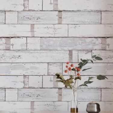 Imagem de Very Berry Sticker Papel de parede de painel de madeira (49,8 cm x 299,7 cm, 2 unidades, textura clara, painel de tinta branca) Película autoadesiva à prova d'água e fácil de limpar para qualquer