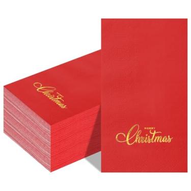 Imagem de Gueevin 50 guardanapos de papel descartáveis de Natal para convidados toalhas de mão de folha dourada Feliz Natal Guardanapo decorativo de festa para banheiro cozinha almoço mesa de jantar casamento