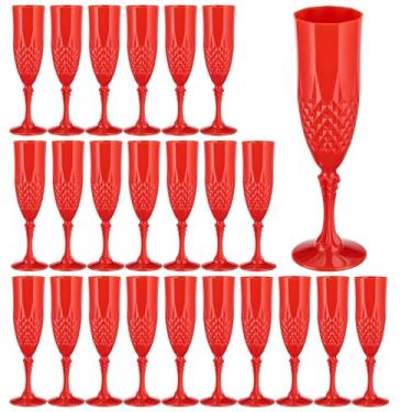 Imagem de Rkyhwowby Taças de champanhe de plástico, taças de vinho, taças de vinho, flauta de champanhe reutilizável para casamentos, despedidas de solteiro, brindes e eventos (24, vermelho)