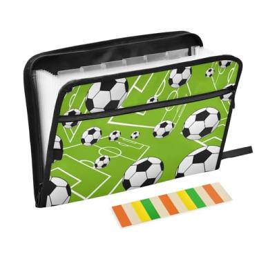 Imagem de Pastas de arquivo fofas de bolas de futebol, pastas de plástico com 13 bolsos, pasta de arquivo expansível para documentos, estudantes, escritório, pasta estética com etiquetas tamanho A4 carta
