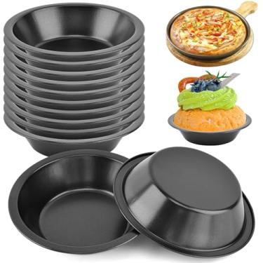 Imagem de Loyanger 12 peças de mini formas de torta, prato individual antiaderente de 12 cm, latas redondas reutilizáveis, pequenas assadeiras para assar tortas, bolos, quiches, tortas, sobremesas (cor: preto)