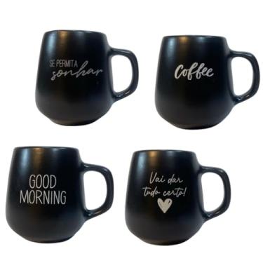 Imagem de Jogo 4 Caneca Bojuda 260ml Porcelana Fosca Para Cappuccino Café Mesa Posta Só Art's® (Preto)