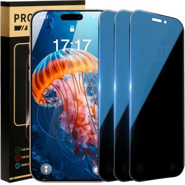 Imagem de BJVVKW Pacote com 3 protetores de tela para iPhone 15 pro max de 6,7 polegadas para iPhone 14, iPhone 16 Pro, película de cerâmica opcional, fosco, antiespião, privacidade, anti-quebra,