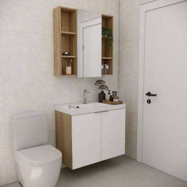 Imagem de Conjunto de Banheiro sem Cuba 80cm Vittare Carvalho/Branco