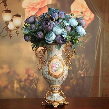Imagem de Vasos altos de resina retrô de estilo europeu com arranjos de flores artificiais, buquês para sala de estar, sala de jantar, mesa, centro de mesa, quarto, escritório, hotel, decoração de casa