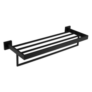 Imagem de Kit de acessórios de hardware de banheiro preto fosco prateleira de parede rack de toalha trilho cabide roupão escova de vaso sanitário rolo suporte de papel, toalha MB 2 barras (Mb Toalheiro)