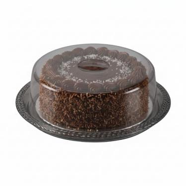 Imagem de Porta Bolo Com Tampa Base Pedestal Bandeja Decorativa Elegante Trançada Para Bolos e Sobremesas Fumê