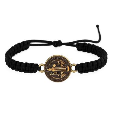 Imagem de Pulseira Macramê Medalha Vintage São Bento Ajustável Metal