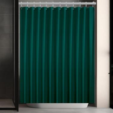 Imagem de Forro de cortina de chuveiro de plástico verde escuro, 182 x 182 cm cortina interna de plástico leve para banheiro com orifícios de ilhós de metal à prova de ferrugem e ímãs ponderados