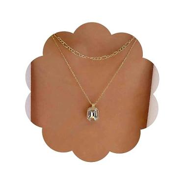 Imagem de Aneneiceera Colar gargantilha vintage de cristal em camadas com pingente quadrado de cristal preto, corrente fígaro, colar punk preto com strass, joias para mulheres e meninas, Zinco, Sem Pedra