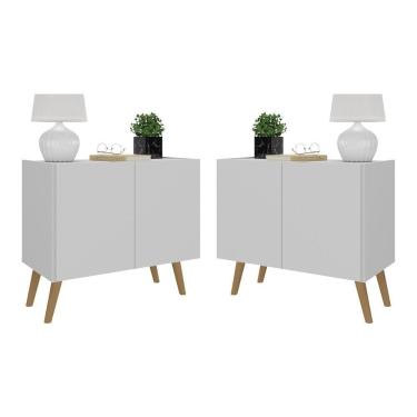 Imagem de Kit 2 Mesas De Cabeceira Retrô 2 Portas Mp4138 Branco natural