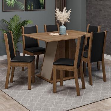 Imagem de Conjunto Sala De Jantar Mesa Tampo De Madeira 6 Cadeiras Rustic/crema/preto Wendy Madesa Rustic/crema/preto