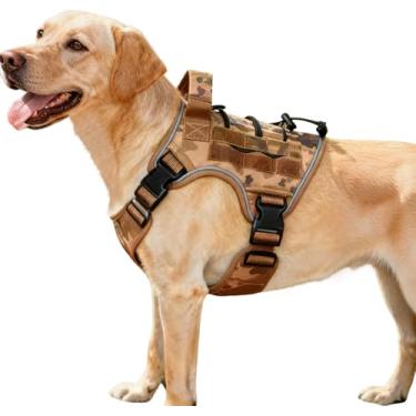 Imagem de Peitoral tático resistente para cães grandes, colete refletivo ajustável sem puxão com sistema Molle, controle de nível militar K9 para treinamento de serviço, atividades ao ar livre e mais de 10