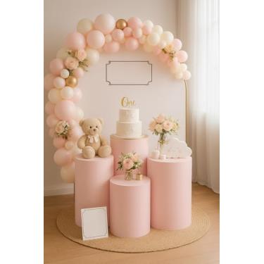 Imagem de Trio Capa Cilindro Festa Decorativas em Helanca Sublimada para Mesa Principal, OPPS® (Rosa Bebê)