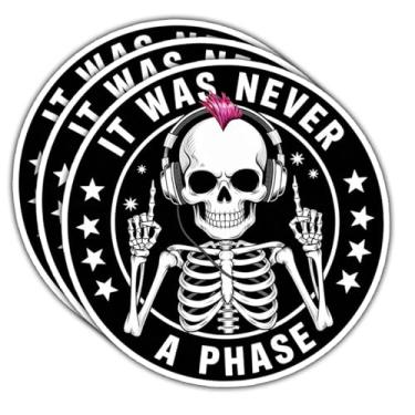 Imagem de Adesivo It was Never A Phase (3 peças) – Decalque de vinil engraçado com citação musical de esqueleto à prova d'água para carro, laptop, garrafa de água, capacete, Kindle – presente para amantes de