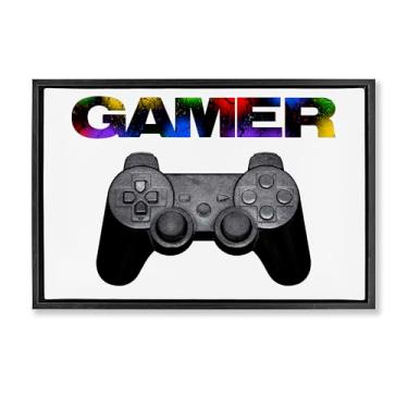 Imagem de Stupell Industries Gamer with Rainbow Splatter Brown Framed Floater Canvas Wall Art, design by Marcus Prime, 17 x 25