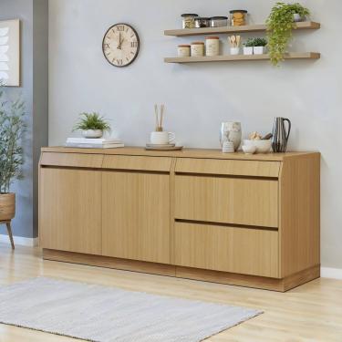 Imagem de Cozinha Completa Modulada 2 Peças 3 Portas 4 Gavetas Com Rodapé 100% Mdf Carvalho-greige