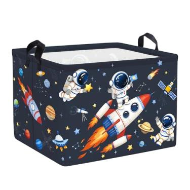Imagem de Clastyle Cesto de armazenamento cósmico de livros para banheiro, caixa de armazenamento dos pais para organizar roupas de brinquedo, astronauta foguete, 40 x 30 x 30 cm