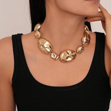 Imagem de Colar de ouro grosso para mulheres – Colar moderno banhado a ouro 14 k não mancha, colares grossos de ouro grosso, colares para mulheres, joias, presentes, Medium, Cobre, Sem Pedra Preciosa